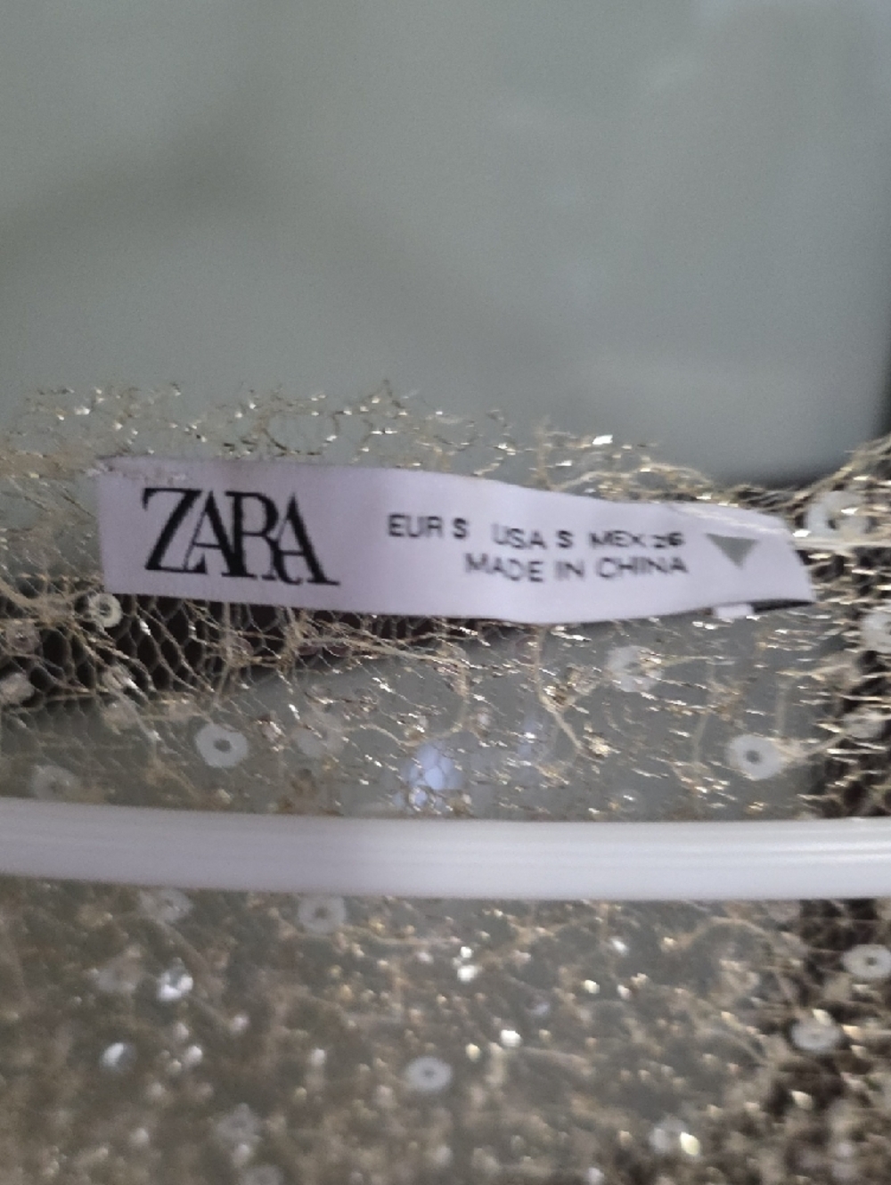 Zara Gold Sequin Sheer Long Sleeve Top - Picture 3 of 4